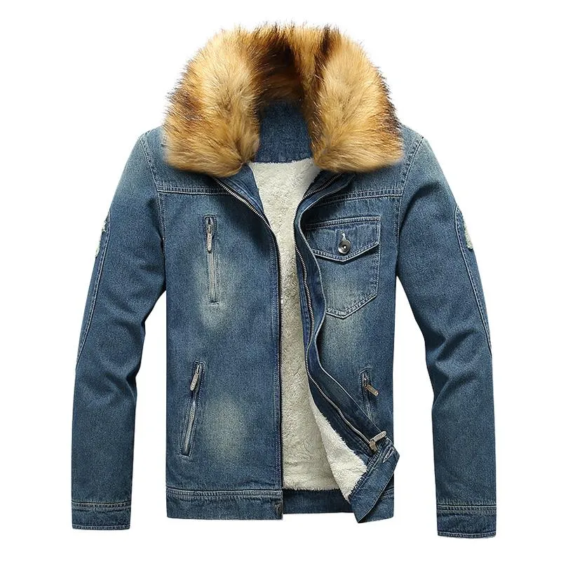 Men's Classic Lapel Plush Warm Denim Jacket 56717531F sold by Manly product image thumbnail 2