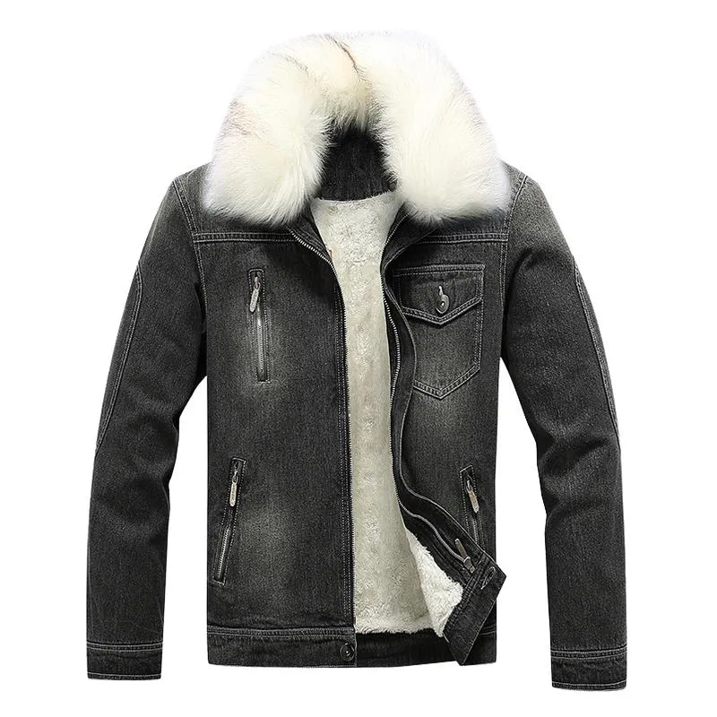 Men's Classic Lapel Plush Warm Denim Jacket 56717531F sold by Manly product image thumbnail 3