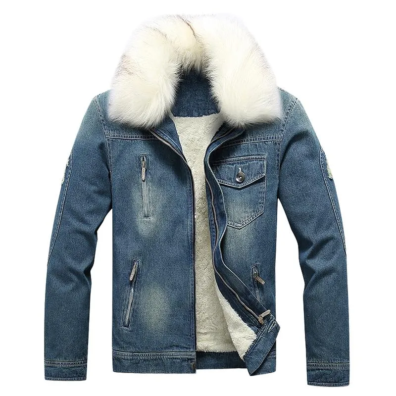 Men's Classic Lapel Plush Warm Denim Jacket 56717531F sold by Manly product image thumbnail 4