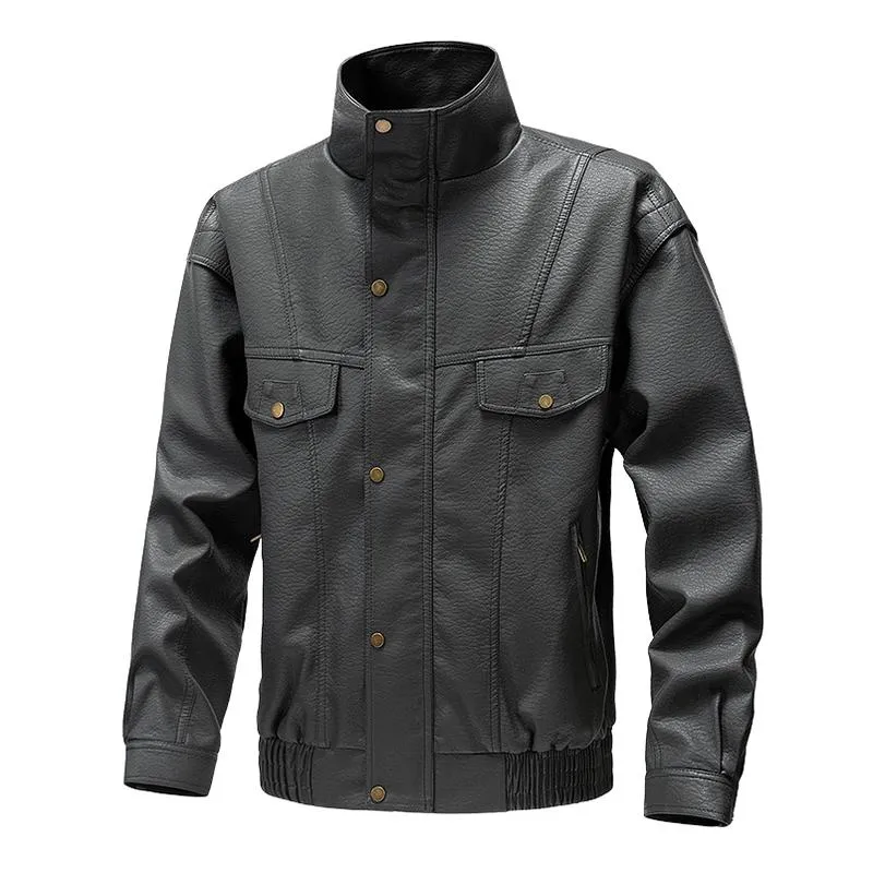 Men's Casual Vintage Stand Collar Leather Jacket 66275210F sold by Manly