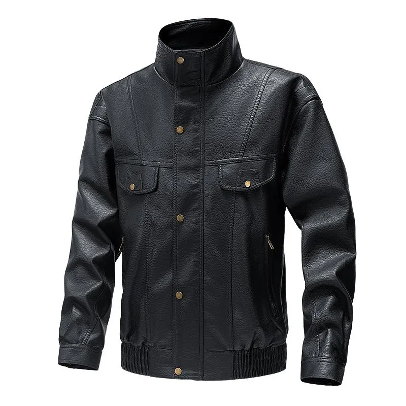 Men's Casual Vintage Stand Collar Leather Jacket 66275210F sold by Manly product image thumbnail 3