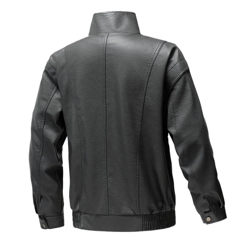 Men's Casual Vintage Stand Collar Leather Jacket 66275210F sold by Manly product image thumbnail 4