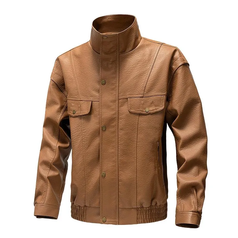 Men's Casual Vintage Stand Collar Leather Jacket 66275210F sold by Manly product image thumbnail 2