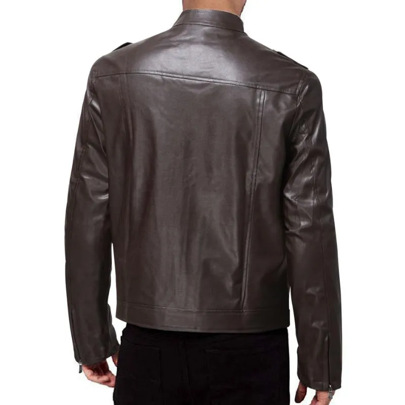 Men's Classic Stand Collar Double Pocket Leather Jacket 82375114F sold by Manly product image thumbnail 4