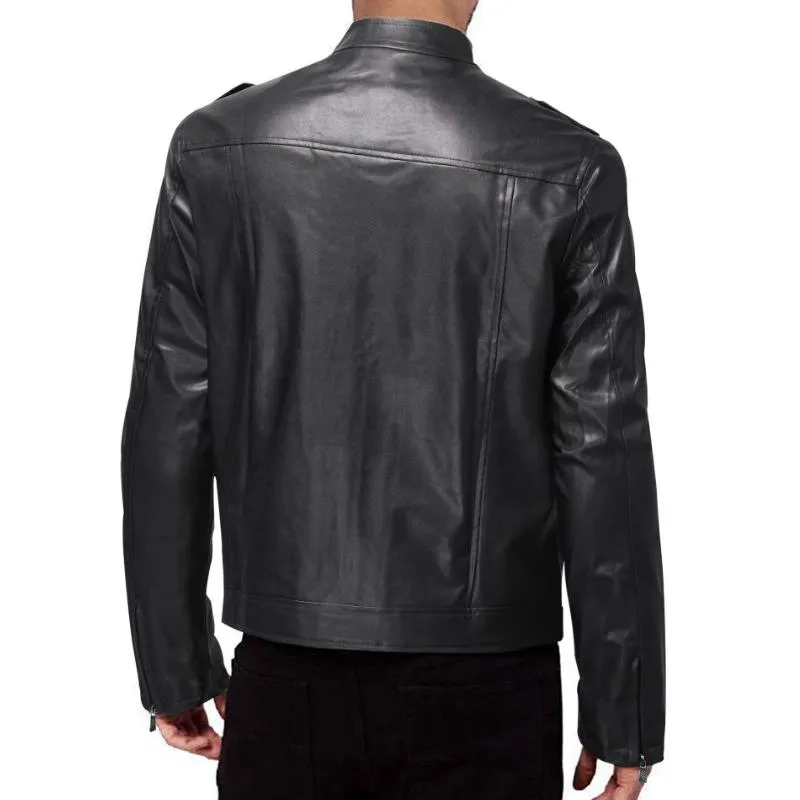 Men's Classic Stand Collar Double Pocket Leather Jacket 82375114F sold by Manly product image thumbnail 2