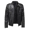 Men's Classic Stand Collar Double Pocket Leather Jacket 82375114F sold by Manly