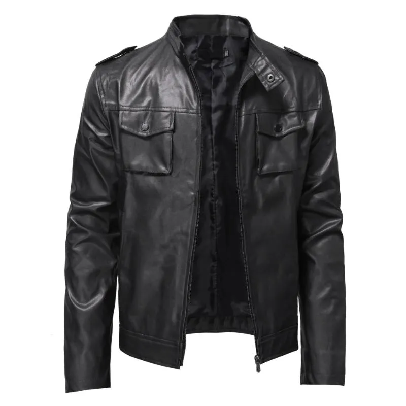 Men's Classic Stand Collar Double Pocket Leather Jacket 82375114F sold by Manly product image thumbnail 5
