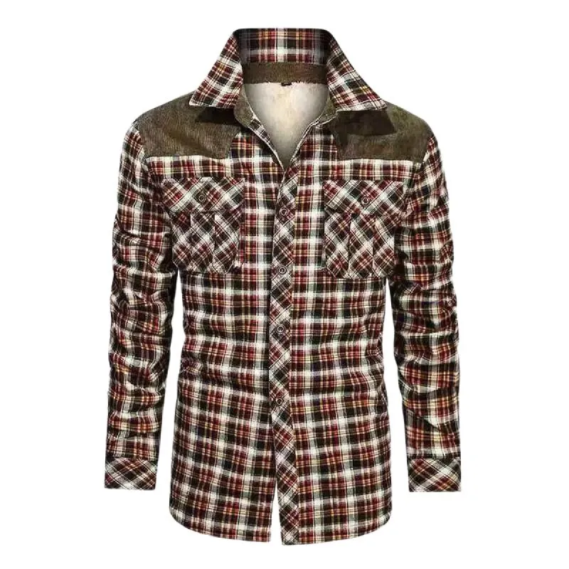 Men's Classic Casual Plaid Lapel Warm Shirt 23184504F sold by Manly
