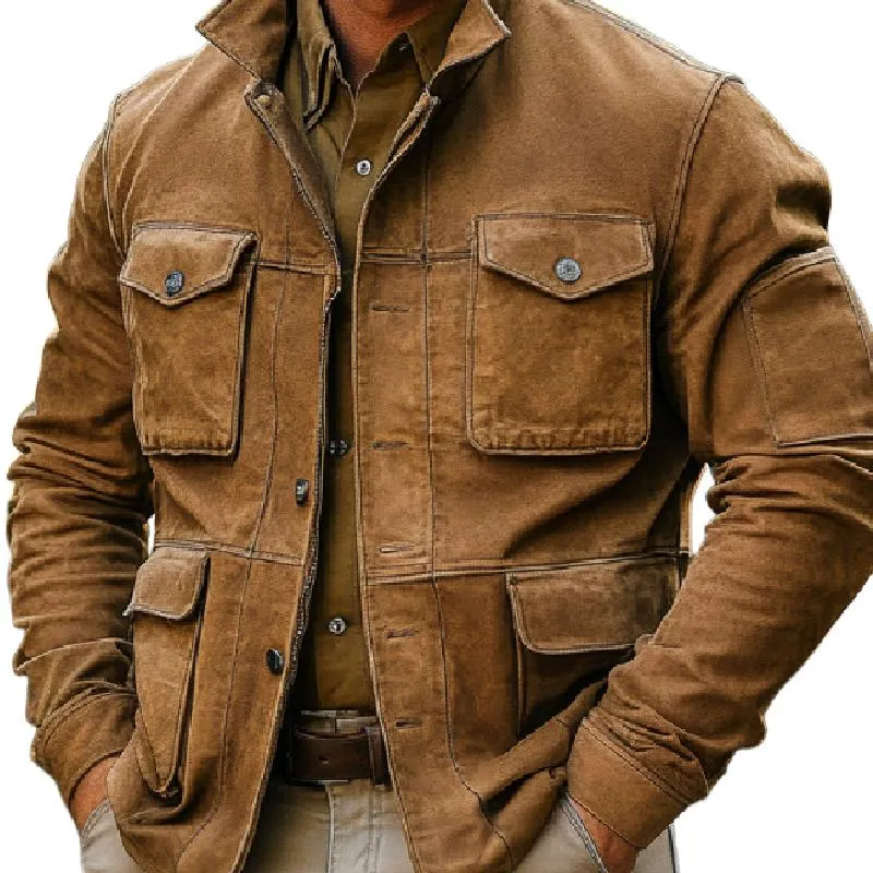 Men's Vintage Multi-Pocket Stand Collar Denim Jacket 79348838F sold by Manly product image thumbnail 3