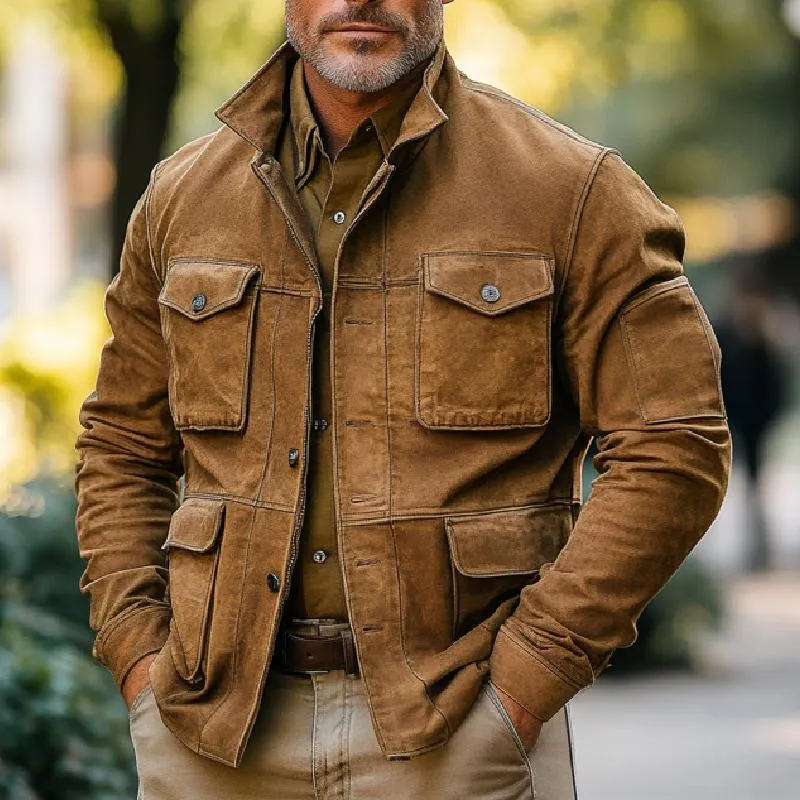 Men's Vintage Multi-Pocket Stand Collar Denim Jacket 79348838F sold by Manly product image thumbnail 2