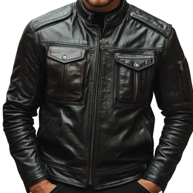 Men's Classic Stand Collar Multi-Pocket Zip Jacket 59004126F sold by Manly product image thumbnail 3