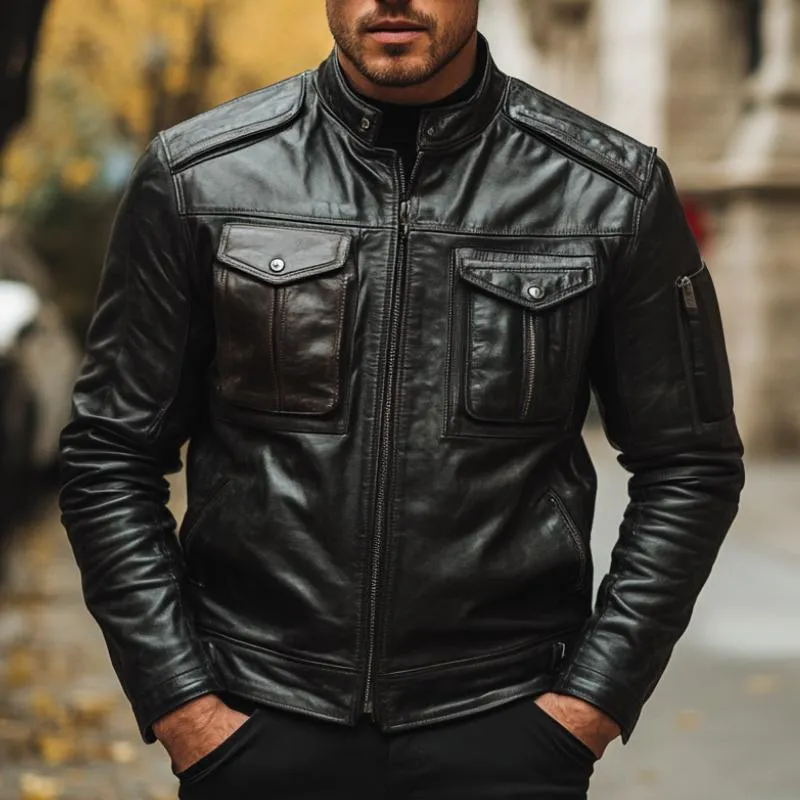 Men's Classic Stand Collar Multi-Pocket Zip Jacket 59004126F sold by Manly product image thumbnail 2