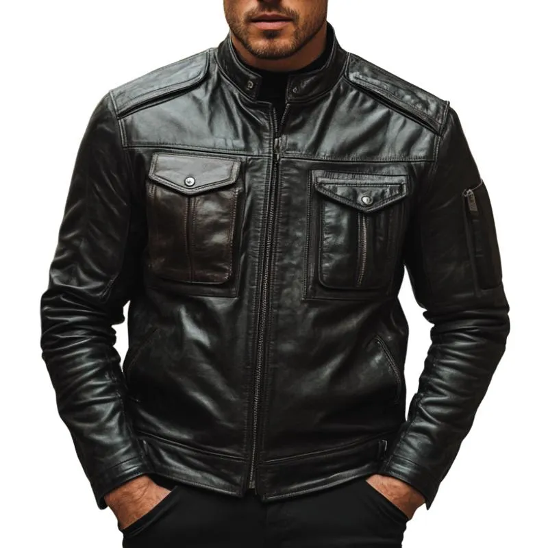 Men's Classic Stand Collar Multi-Pocket Zip Jacket 59004126F sold by Manly