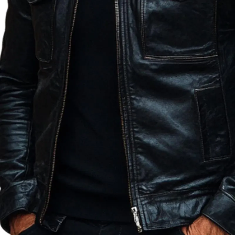 Men's Classic Baseball Collar Multi-Pocket Leather Jacket 15476163F sold by Manly product image thumbnail 4