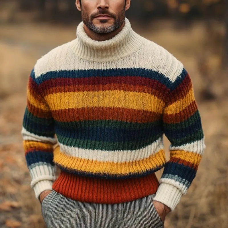 Men's Casual Turtleneck Pullover Striped Knit Sweater 61348930F sold by Manly product image thumbnail 2