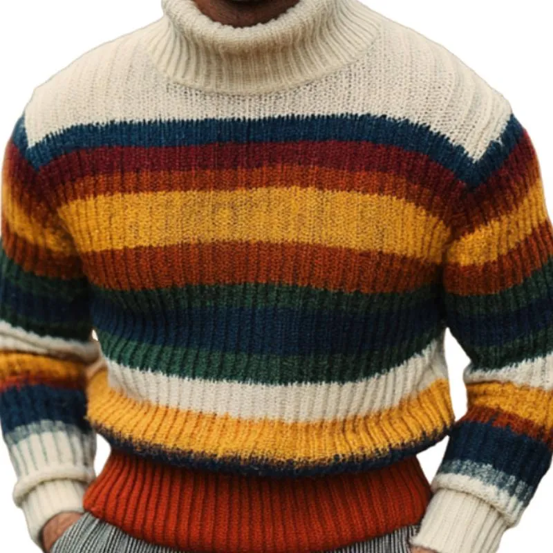 Men's Casual Turtleneck Pullover Striped Knit Sweater 61348930F sold by Manly product image thumbnail 3