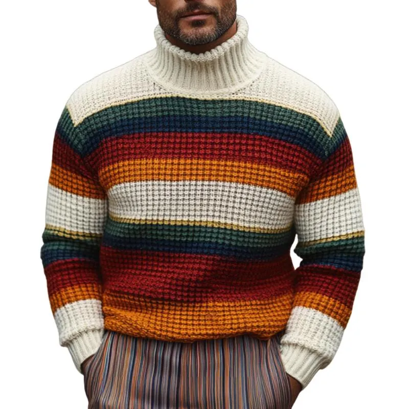 Men's Classic Turtleneck Pullover Striped Sweater 63406780F sold by Manly