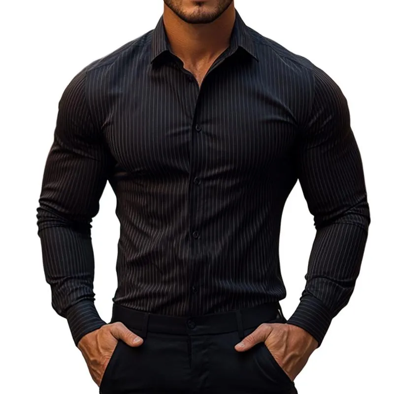 Men's Retro Casual Striped Lapel Long Sleeve Shirt 06060577TO sold by Manly