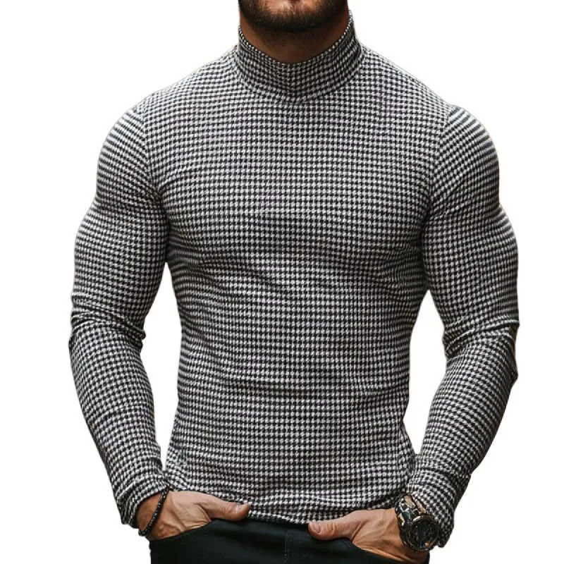 Men's Retro Casual Houndstooth Print Turtleneck Long Sleeve T-Shirt 11085960TO sold by Manly