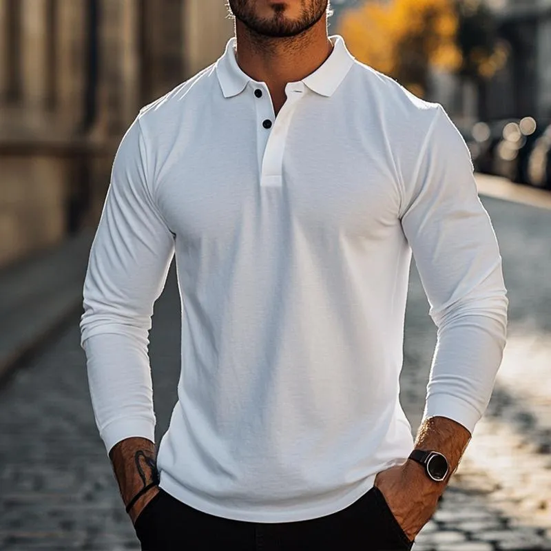 Men's Retro Casual Solid Color Long-sleeved Polo Shirt 95911792TO sold by Manly product image thumbnail 2