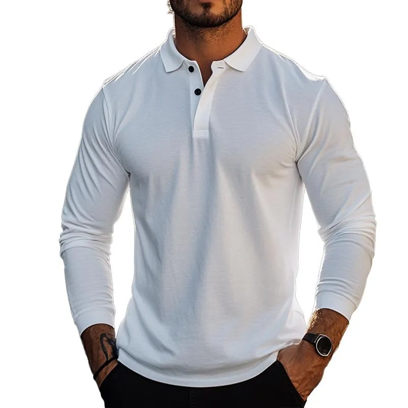 Men's Retro Casual Solid Color Long-sleeved Polo Shirt 95911792TO sold by Manly