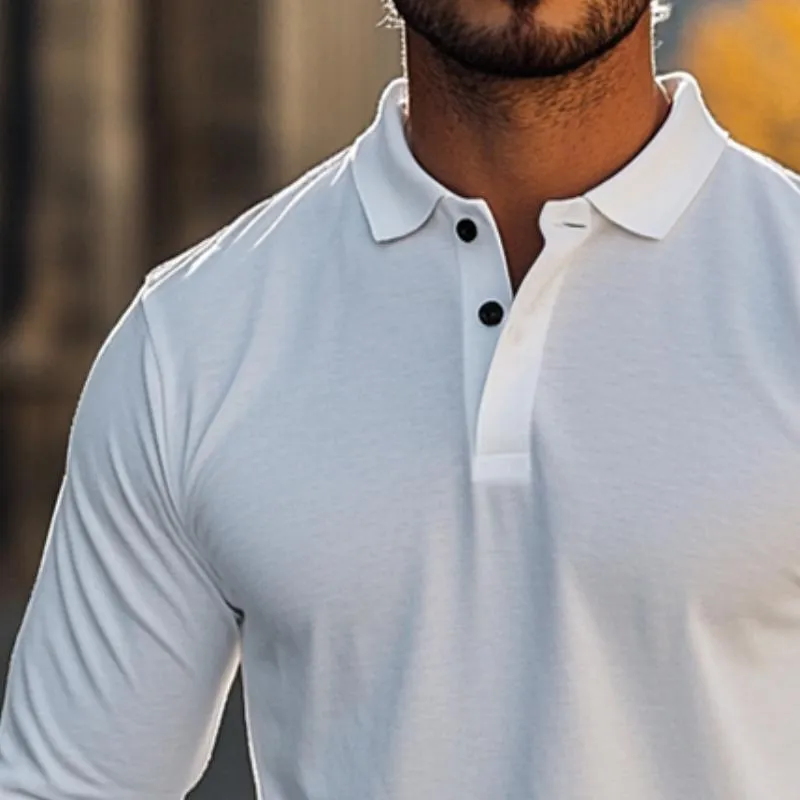 Men's Retro Casual Solid Color Long-sleeved Polo Shirt 95911792TO sold by Manly product image thumbnail 3