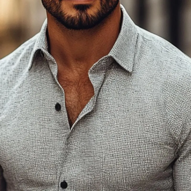 Men's Retro Casual Small Plaid Print Lapel Long Sleeve Shirt 40105960TO sold by Manly product image thumbnail 3