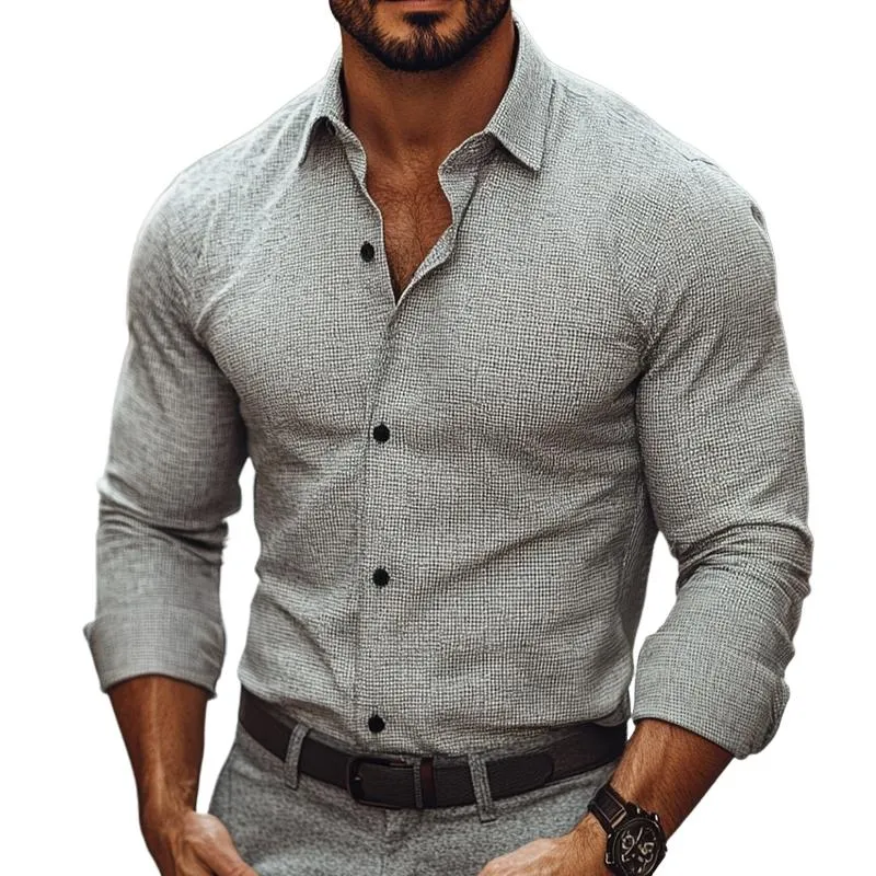 Men's Retro Casual Small Plaid Print Lapel Long Sleeve Shirt 40105960TO sold by Manly