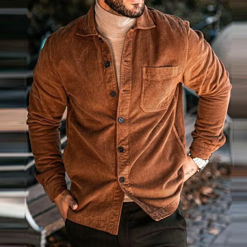 Men's Vintage Casual Corduroy Lapel Long Sleeve Shirt 69927853TO sold by Manly product image thumbnail 2