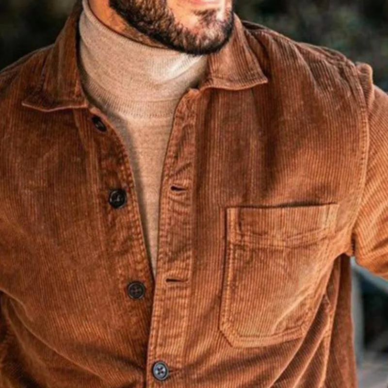 Men's Vintage Casual Corduroy Lapel Long Sleeve Shirt 69927853TO sold by Manly product image thumbnail 3