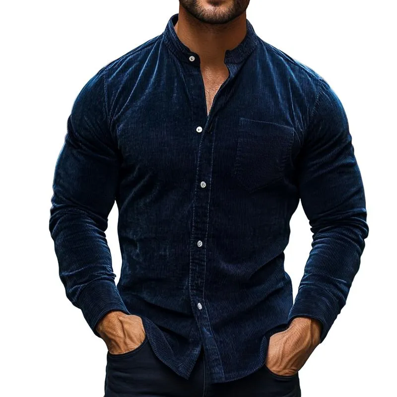 Men's Retro Casual Corduroy Stand Collar Long Sleeve Shirt 52254956TO sold by Manly