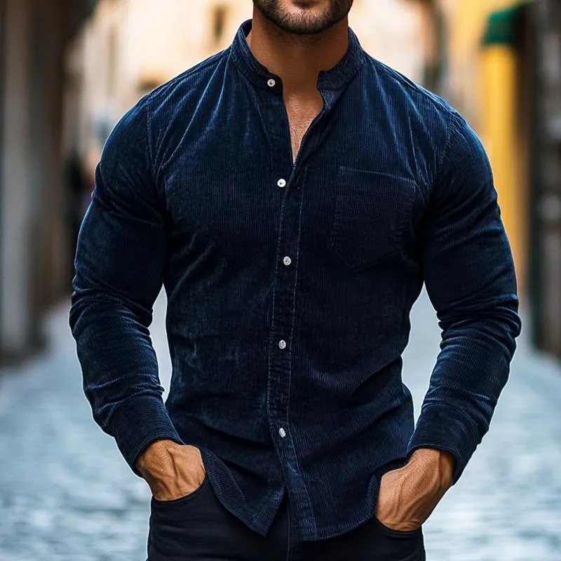 Men's Retro Casual Corduroy Stand Collar Long Sleeve Shirt 52254956TO sold by Manly product image thumbnail 2