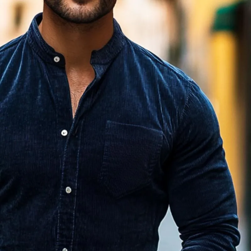 Men's Retro Casual Corduroy Stand Collar Long Sleeve Shirt 52254956TO sold by Manly product image thumbnail 3
