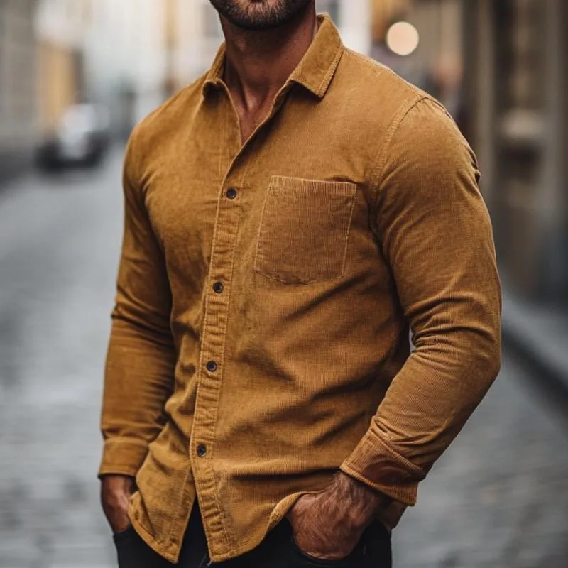 Men's Vintage Casual Corduroy Lapel Long Sleeve Shirt 29438124TO sold by Manly product image thumbnail 2