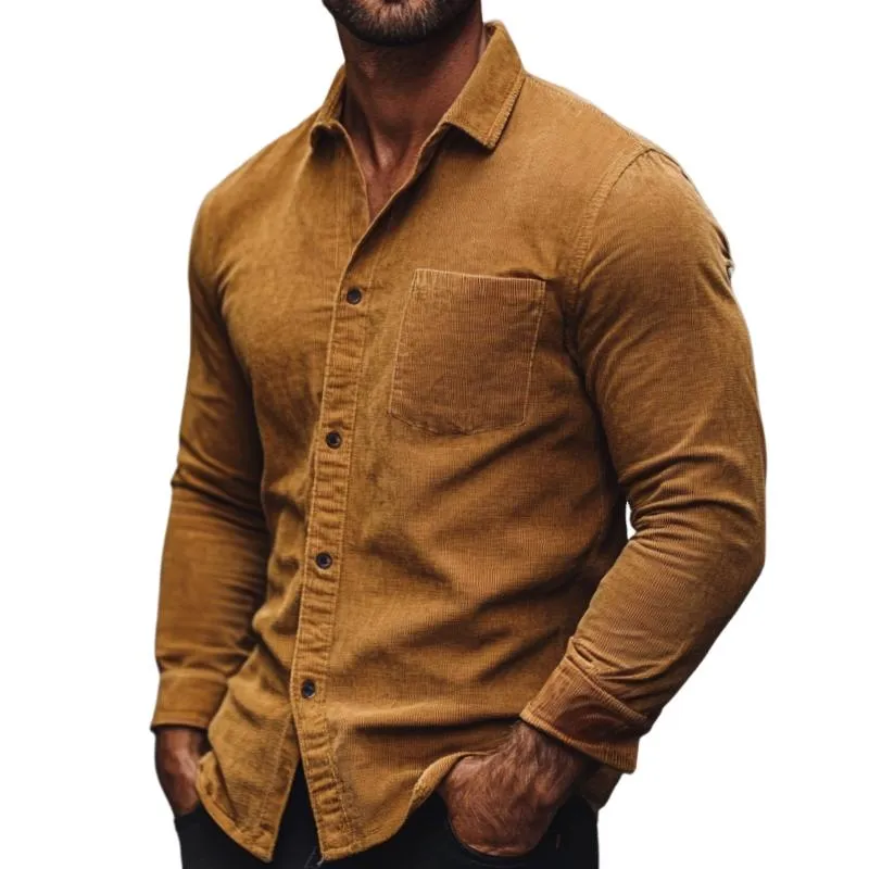 Men's Vintage Casual Corduroy Lapel Long Sleeve Shirt 29438124TO sold by Manly