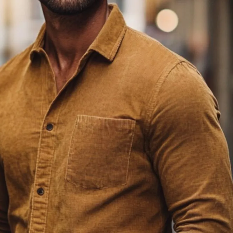 Men's Vintage Casual Corduroy Lapel Long Sleeve Shirt 29438124TO sold by Manly product image thumbnail 3