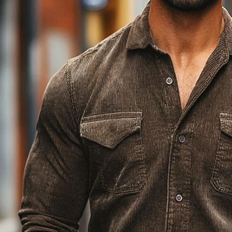 Men's Vintage Casual Corduroy Lapel Long Sleeve Shirt 18488771TO sold by Manly product image thumbnail 3