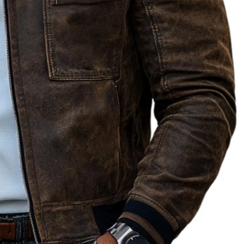 Men's Classic Slim Stand Collar Zipper Casual Leather Jacket 74882334F sold by Manly product image thumbnail 4