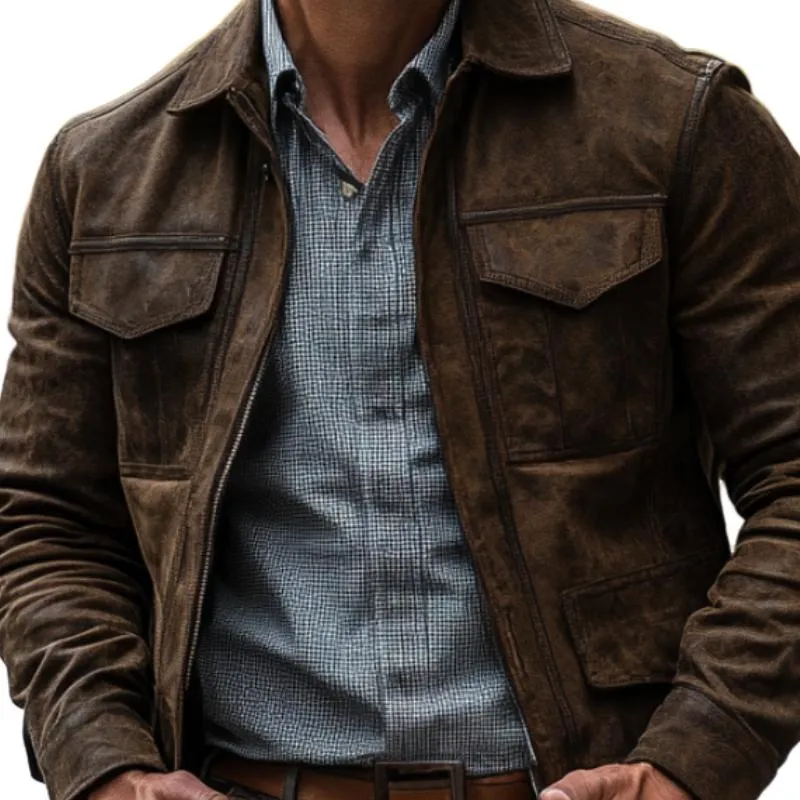 Men's Classic Lapel Multi-Pocket Leather Jacket 92098402F sold by Manly product image thumbnail 2