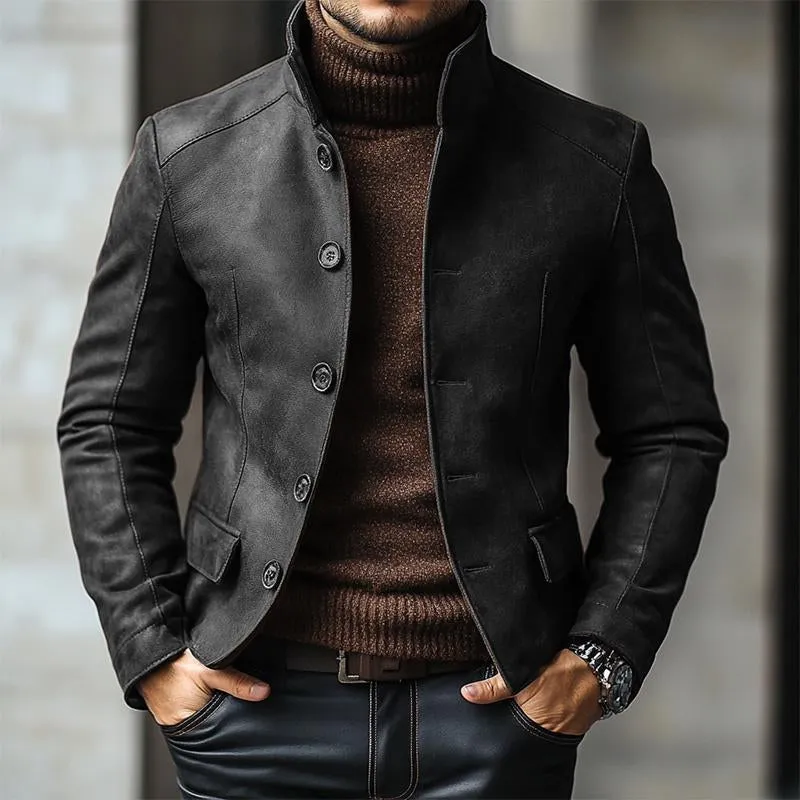 Men's Vintage Leather Stand Collar Single Breasted Slim Fit Blazer 29712838M sold by Manly product image thumbnail 2