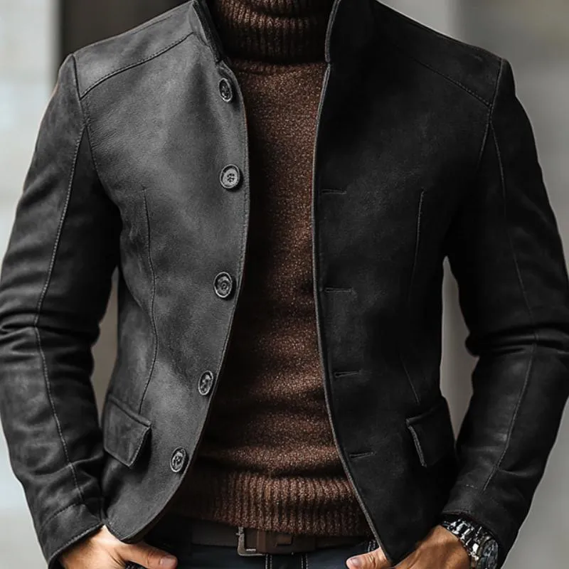 Men's Vintage Leather Stand Collar Single Breasted Slim Fit Blazer 29712838M sold by Manly product image thumbnail 3