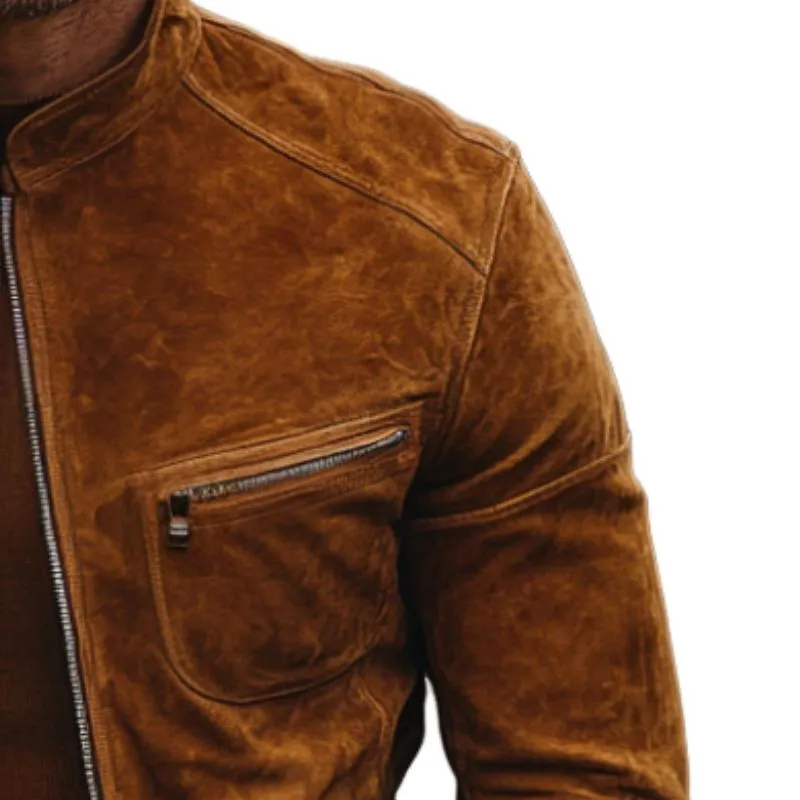 Men's Classic Slim Stand Collar Zip Suede Jacket 96774951F sold by Manly product image thumbnail 4