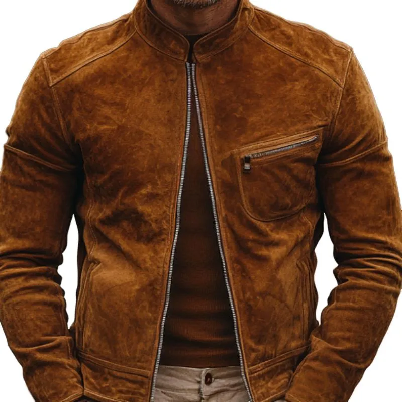 Men's Classic Slim Stand Collar Zip Suede Jacket 96774951F sold by Manly product image thumbnail 2