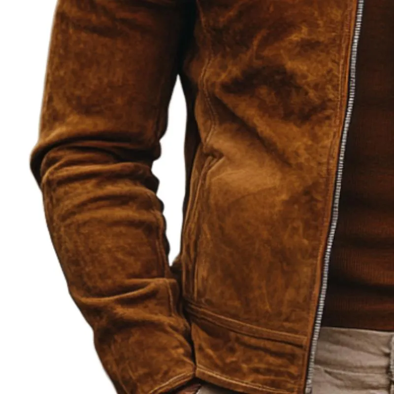 Men's Classic Slim Stand Collar Zip Suede Jacket 96774951F sold by Manly product image thumbnail 3