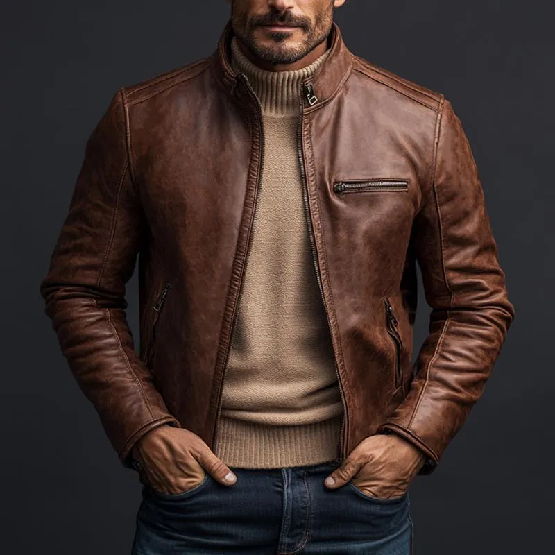 Men's Vintage Brown Zipper Leather Jacket 09072273U sold by Manly product image thumbnail 2