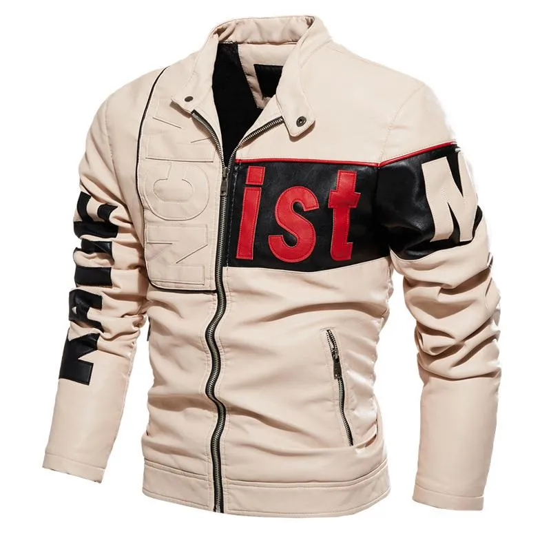 Men's Color Block Plus Velvet PU Motorcycle Leather Jacket 38422182U sold by Manly product image thumbnail 2