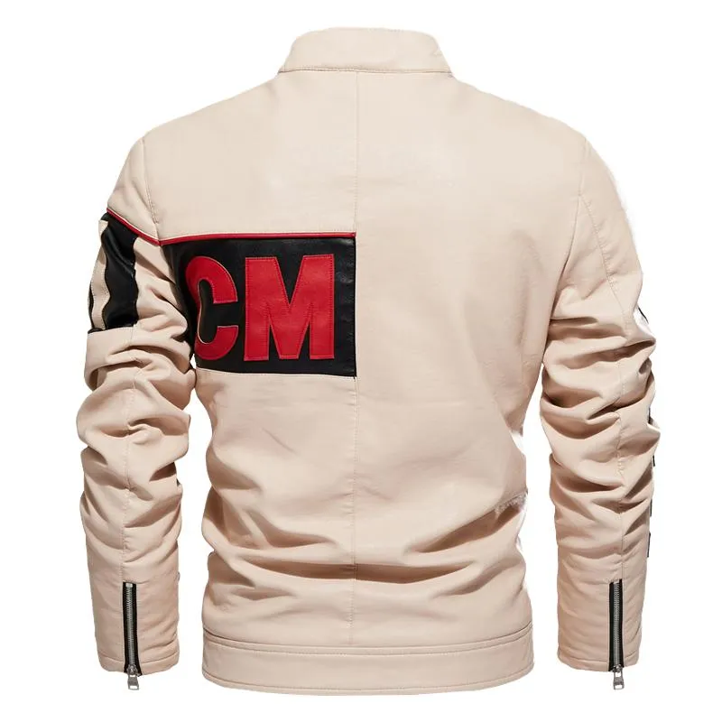 Men's Color Block Plus Velvet PU Motorcycle Leather Jacket 38422182U sold by Manly product image thumbnail 4