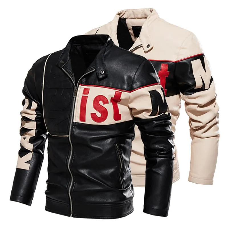 Men's Color Block Plus Velvet PU Motorcycle Leather Jacket 38422182U sold by Manly product image thumbnail 3