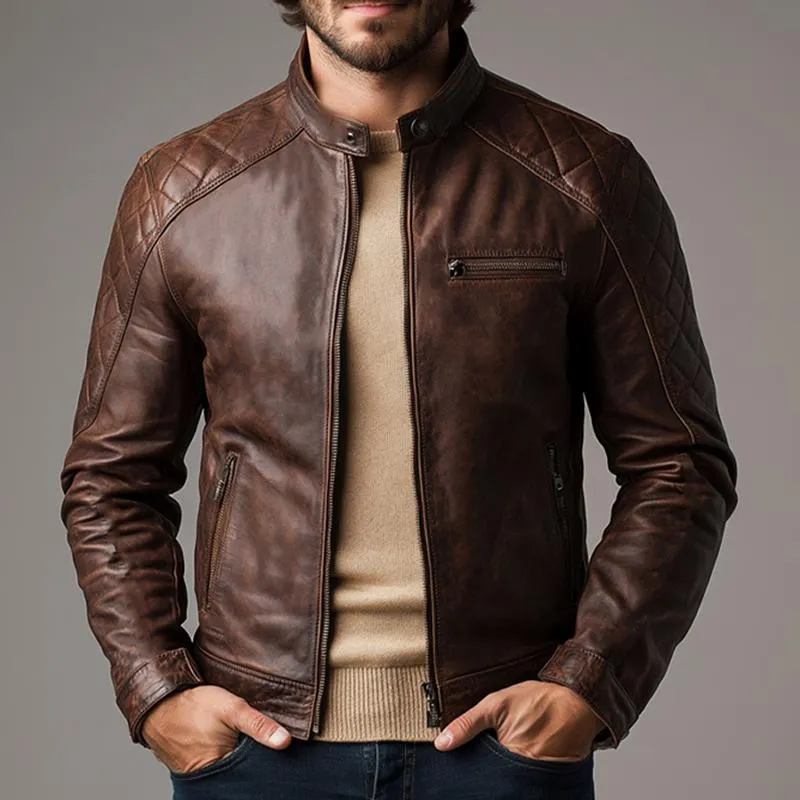 Men's Vintage Brown Zipper Leather Jacket 35440255U sold by Manly product image thumbnail 2