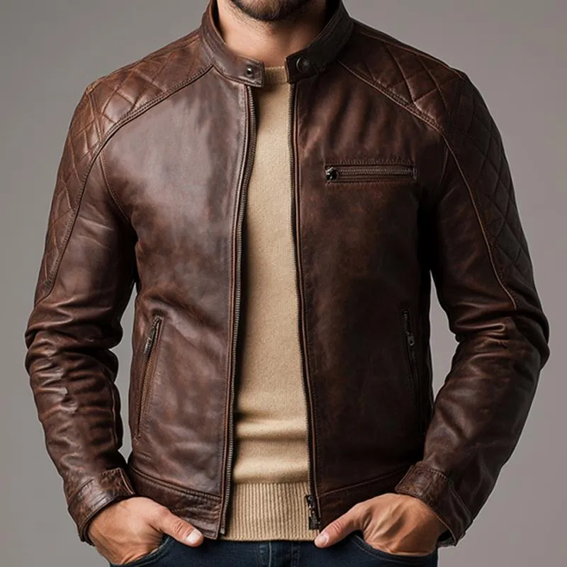 Men's Vintage Brown Zipper Leather Jacket 35440255U sold by Manly product image thumbnail 4